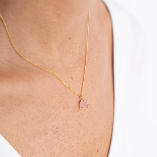 Collar Cadena Oro Cuarzo Rosado