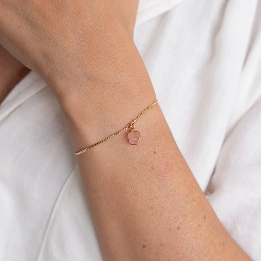 Pulsera Oro Cuarzo Rosado